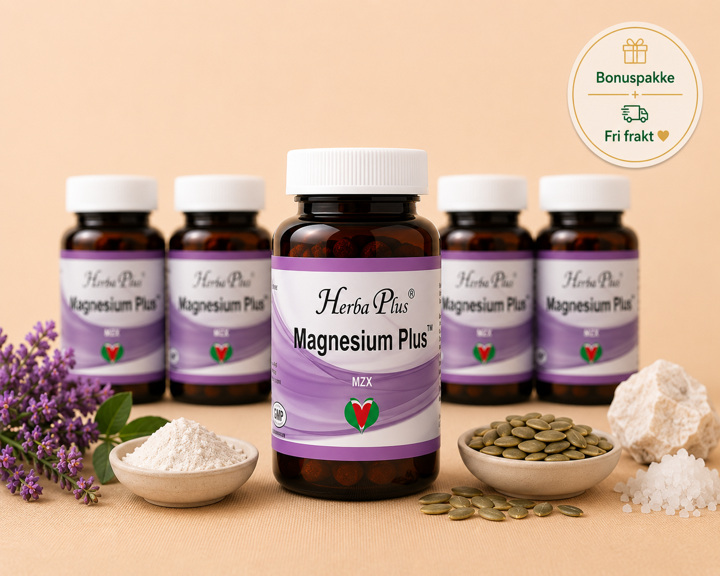 Herba Plus Magnesium Plus -Muskler, nervesystem og skjelett- 6 for 5