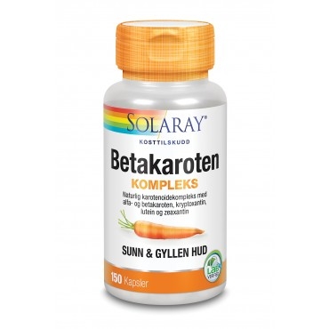 Solaray Betakaroten - for en jevn, dyp brunfarge, vitamin A og antioksidanter. Med urter og oljer for forbedret opptak! - 150 kapsler