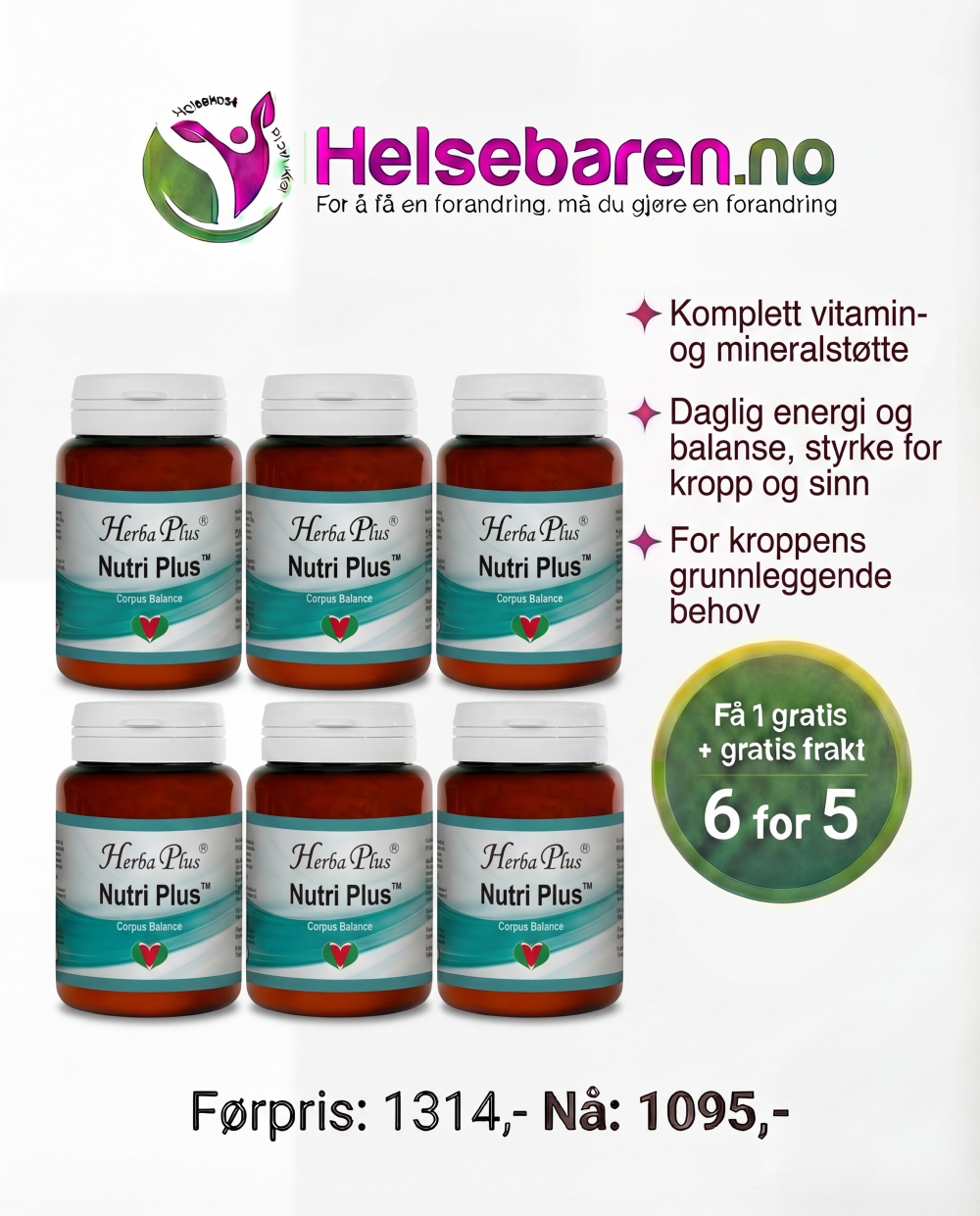 Balanserende kosttilskudd med nødvendige vitaminer og mineraler samt omega 3 og rensende urter.
