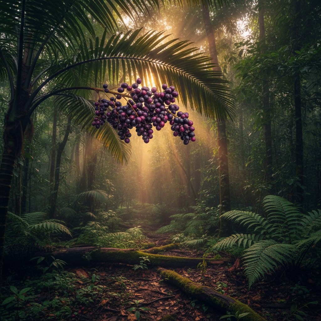 Acai bær på palmegren i Amazonas regnskogen